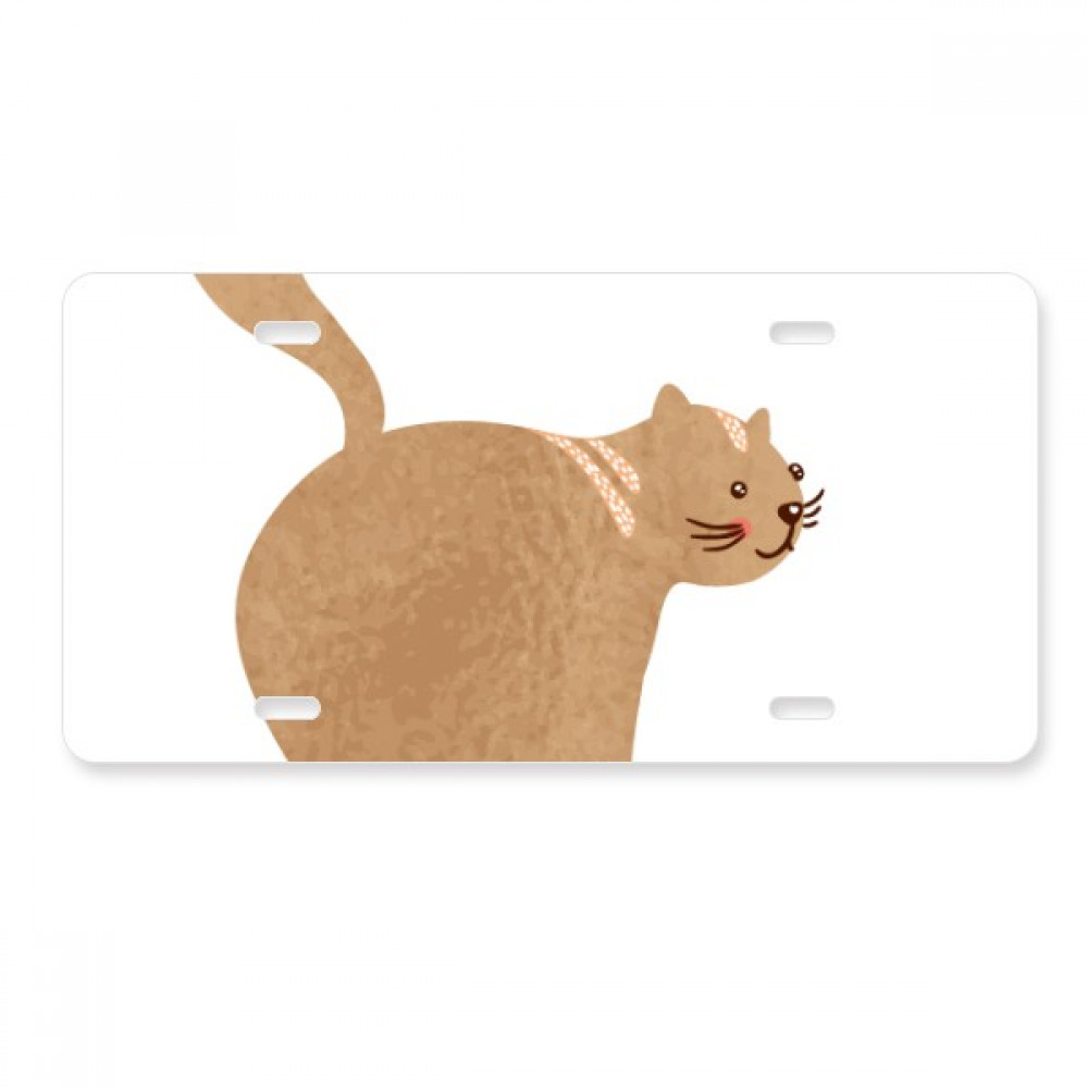 Brown Cute Cat Walking Animal License Plate Decoration Stainless Automobile Steel Tag